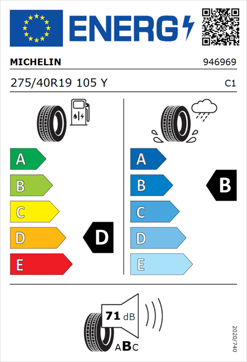 Tyre Label for Michelin Pilot Sport 4 S 275/40R19 105Y