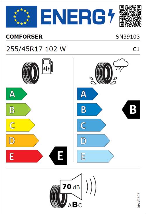 Tyre Label for Comforser CF710 255/45R17 102W