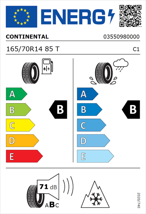 Tyre Label for Continental AllSeasonContact 165/70R14 85T