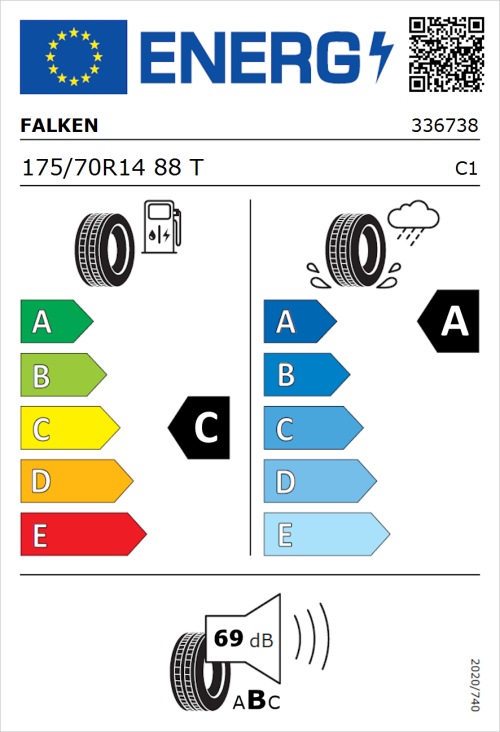 Tyre Label for Falken Sincera-SN110 175/70R14 88T