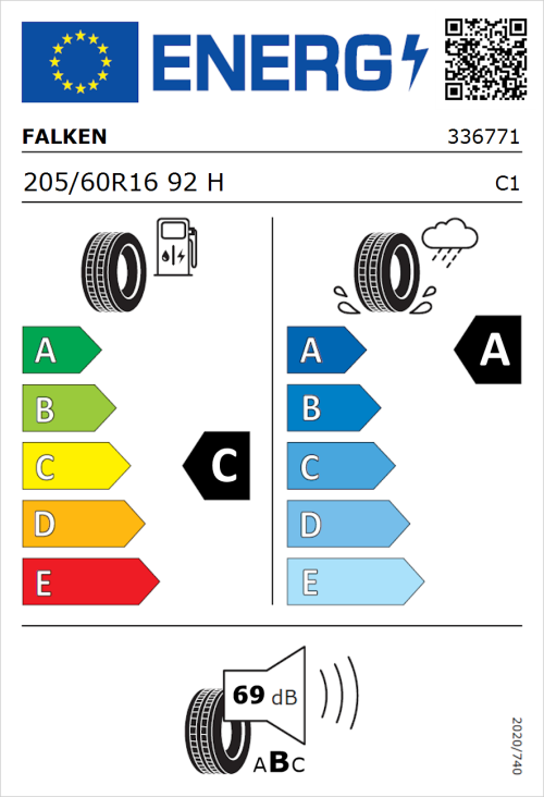 Tyre Label for Falken Sincera-SN110 205/60R16 92H