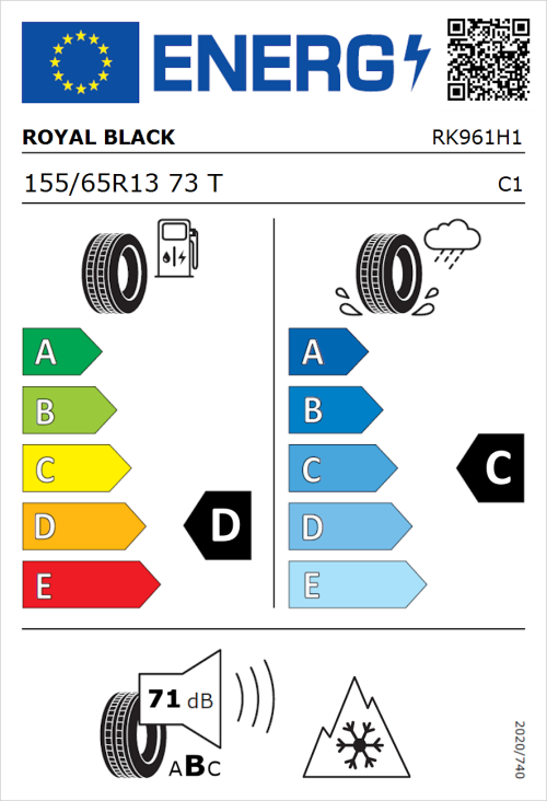 Tyre Label for Royal Black Royal A/S 155/65R13 73T