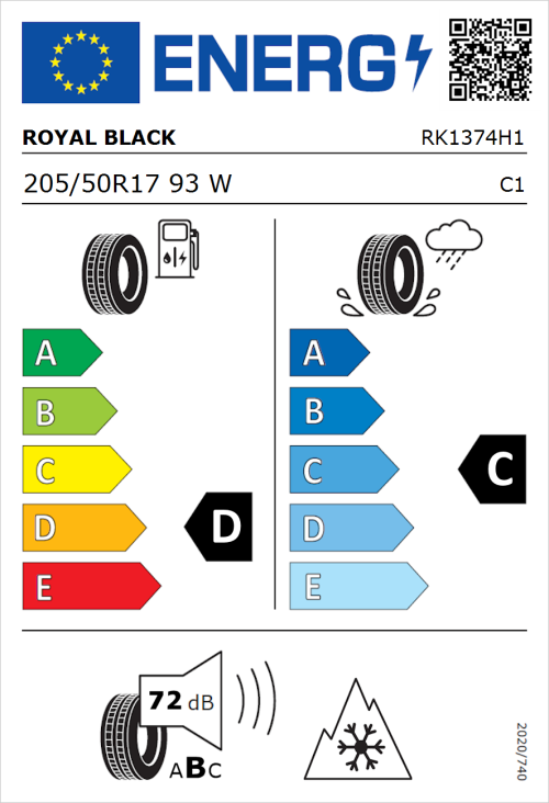 Tyre Label for Royal Black Royal A/S 205/50R17 93W