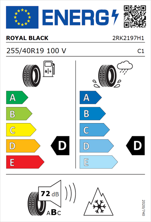 Tyre Label for Royal Black Winter 255/40R19 100V