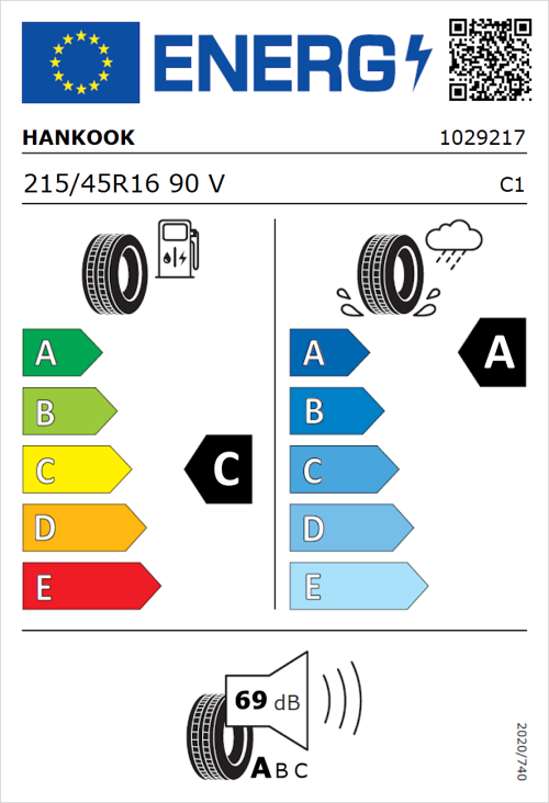 Tyre Label for Hankook Ventus Prime 4 (K135) 215/45R16 90V