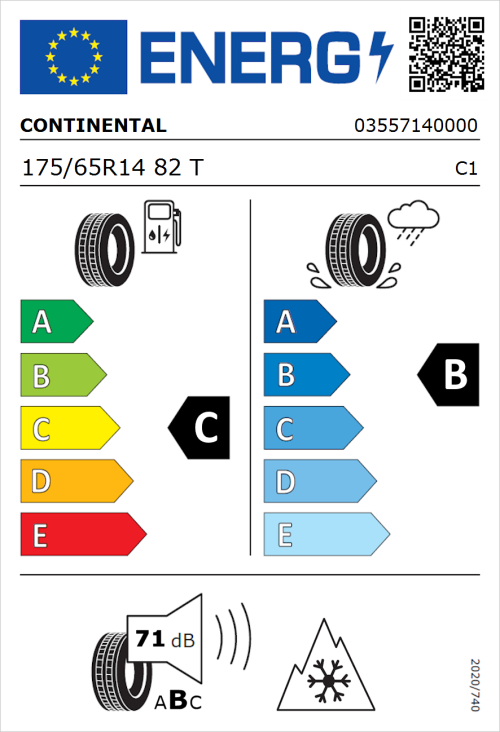 Tyre Label for Continental AllSeasonContact 175/65R14 82T