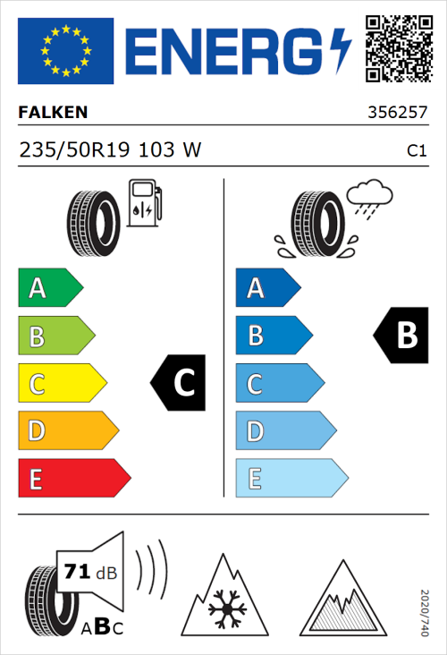 Tyre Label for Falken Euroall Season AS220 PRO 235/50R19 103W